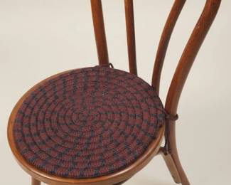 Vintage Thonetstyle Bentwood Side Chair with Woven Seat Cushion