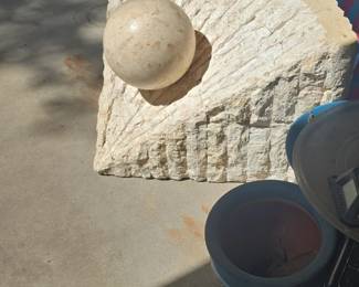 Travertine Sphere and Pedestal Sculpture