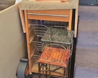 Bamboo and Metal Bar Stool with Granite and Wood Top