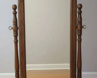 Vintage Oak Cheval Mirror with Turned Supports