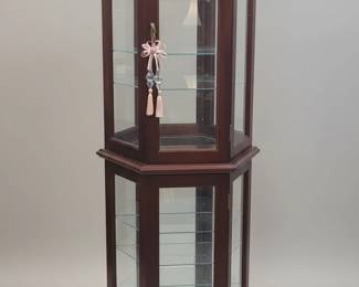 Mahogany Lighted Corner Curio Cabinet