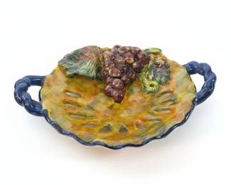 Mellado GTO Majolica Ceramic Fruit Bowl with Grapes