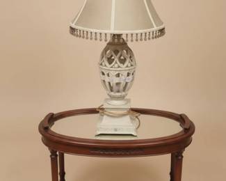 Vintage French Provincial Louis XV Style Side Table with Inlay and Glass Top
