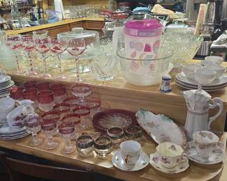 Assorted Vintage Glassware and Porcelain Tea Set