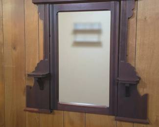 Eastlake Victorian Walnut Wall Mirror with Shelf