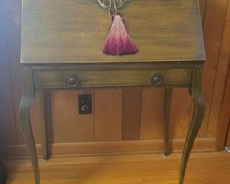 Vintage French Provincial Style Secretary Desk with HandPainted Accents