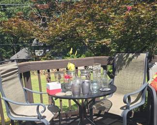 Piece Wrought Iron Patio Set with Glass Table and Assorted Glassware
