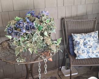 Artificial Floral Arrangement with Turtle Motif Wrought Iron Table