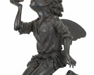 Bronze Fairy with Bird Sculpture by Auguste Moreau