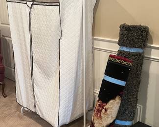 Portable wardrobe closet and rugs