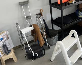 Raised toilet seat, walker, crutches