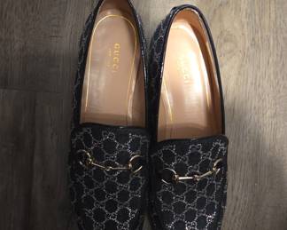 Gucci Jordaan GG Crystal Denim Loafers