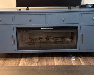 Blue Media Console with Electric Fireplace Insert