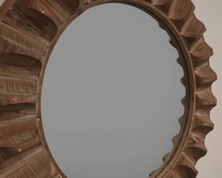 Carved Wood Cog Frame Mirror