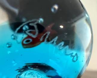 Cat on Fishbowl Glass Paperweight