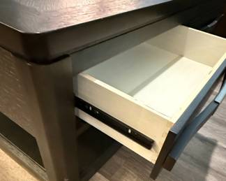 Dark Wood Coffee Table with Drawers and Shelf