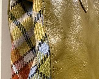 Leather Guild Olive Leather and Plaid Handbag