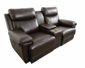 Dark Brown Leather Power Reclining Loveseat with Console and Cup Holders