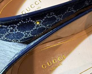 Gucci Jordaan Crystal GG Monogram Denim Loafers