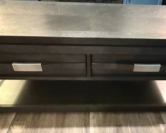 Dark Wood Coffee Table with Drawers and Shelf