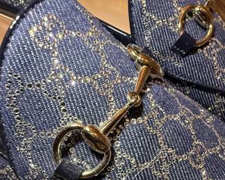 Gucci Jordaan Crystal GG Monogram Denim Loafers