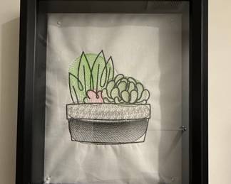 Machine Embroidered Botanical Shadow Box Art