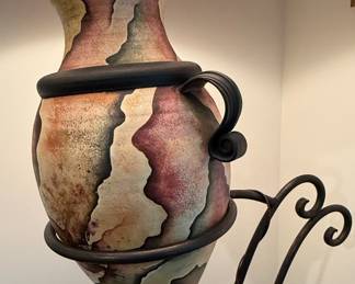 Rustic Style Studio Crafted Sculptural Floor Lamp with Ceramic Vase Body