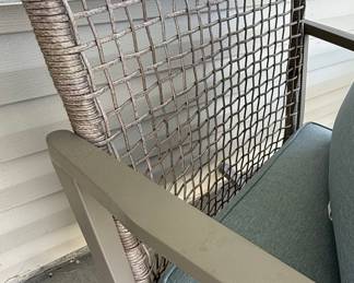 Wicker Rocking Chair and Side Table Set with Light Blue Cushions