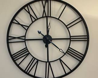 Large Black Metal Skeleton Wall Clock with Roman Numerals