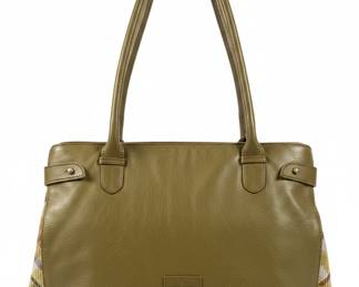 Leather Guild Olive Leather and Plaid Handbag