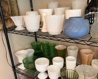 Mik glass and green glass plus planters ready for your next event