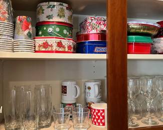 GLASSES AND HOLIDAY TINS