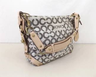 COACH Leah Op Art Coated Canvas Hobo Bag with Leather Accents