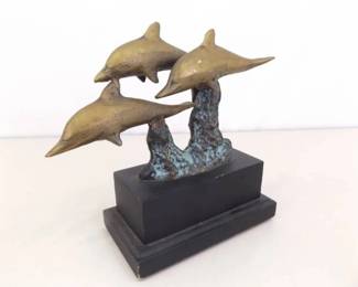6.75" Tall Mounted Brass Dolphin Sculpture