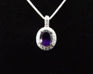 .925 Sterling Silver Amethyst Crystal Pendant Necklace