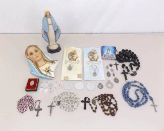 Lot of Misc Catholic Christian Statuettes, Rosaries, Charms, etc.