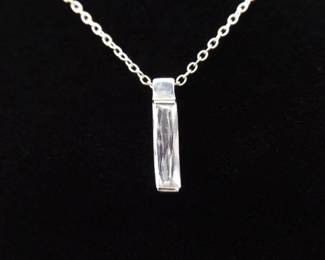 .925 Sterling Silver Crystal Bar Pendant Necklace