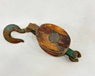 Antique Upton Wilton Wood Block and Tackle Pulley