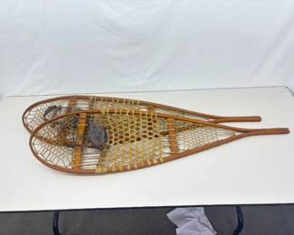 Pair of Vintage Wood, Sinews, and Leather Snowcraft Show Shoes