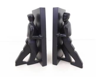 2 Vintage Kikkerland Brutalist Pushing Men Bookends By Chris Collicott