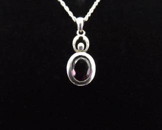 .925 Sterling Silver Garnet Lady Form Pendant Necklace