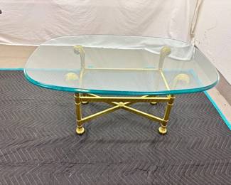 Mid Century SOLID BRASS Hollywood Regency HEAVY Glass Top Coffee Table