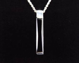 .925 Sterling Silver Obsidian Bar Pendant Necklace