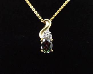 .925 Sterling Silver Alexandrite Crystal Vermeil Pendant Necklace