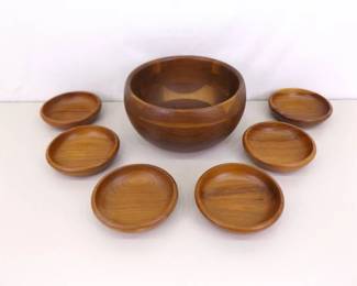 Vintage Richmond Cedar Works 9" Wood Bowl and 6 Upsala Teak Wood 5.25" Bowls