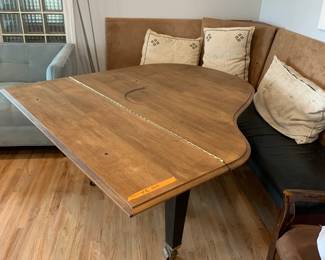 #2	Piana table made from a baby grand piana 57x58x28	 $200.00     #3	banquette bench with cushion 83x59 seat height 19"	 $100.00 			