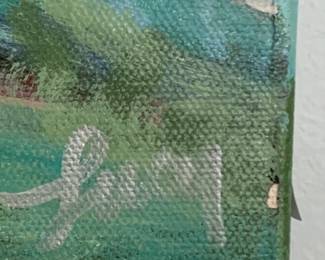 #152	orginal by Lucy oil painting of a green tree and snow 10x20	 $120.00 