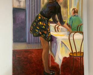 #159	20x16 acrlic painting of women server signed 	 $75.00 