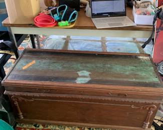 #211	as is cedar chest with small hiden cabinet top and large  44x19x14	 $75.00 