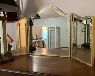 #141	Gold Framed Beveled Tri-Fold Mirror - 42x25	 $125.00 